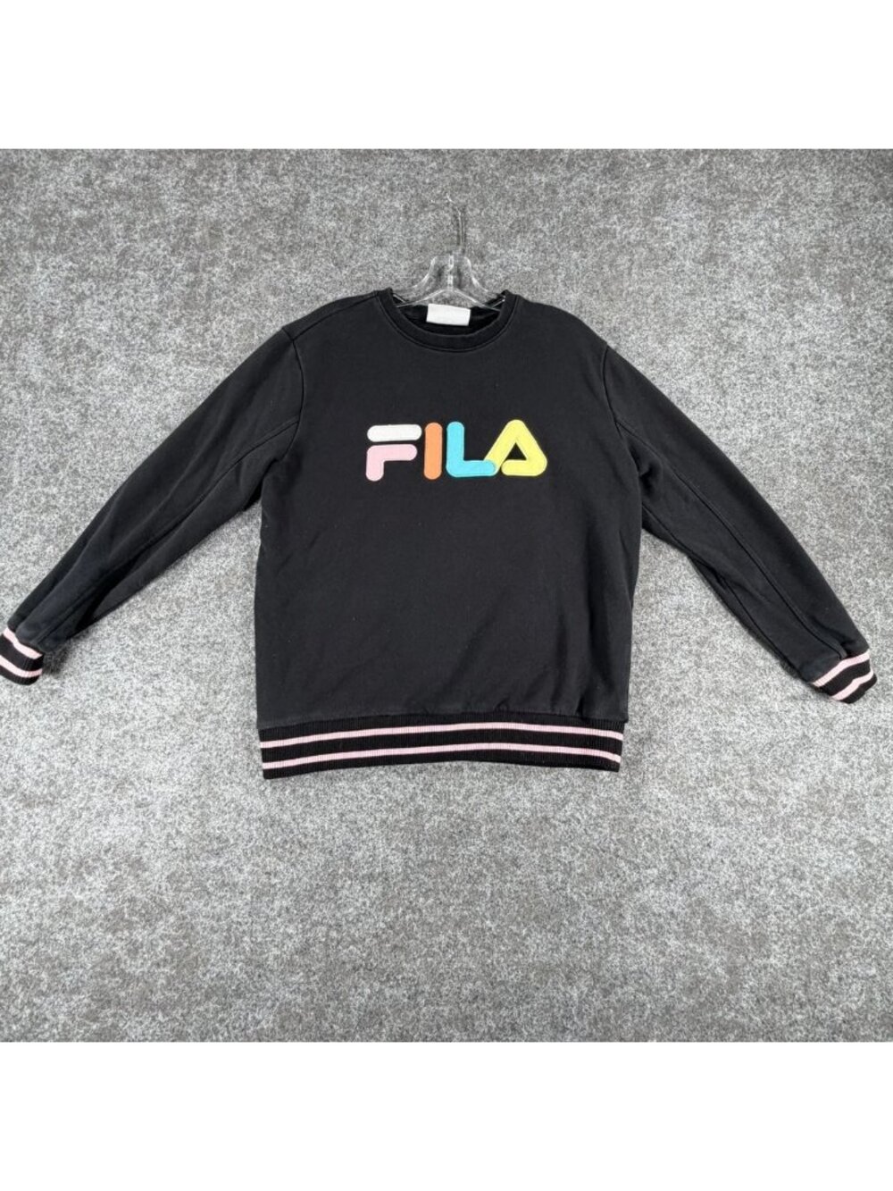 FILA Crew‎ Neck Sweatshirt Womens M Black Pullover Embroidered Logo